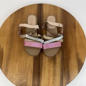 New NWOB Big Kids‎ Mia Calee Metallic Leather Glitter Strappy Sandals Size 1 Y